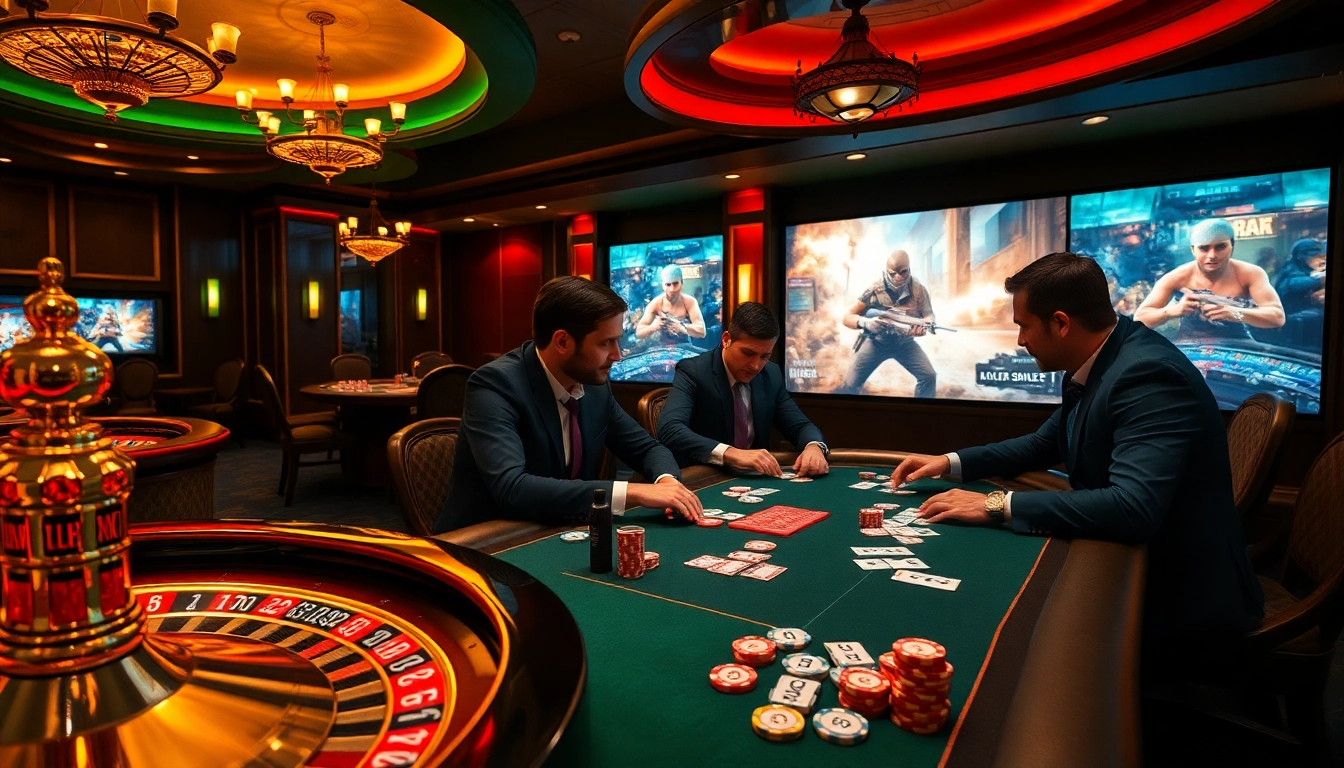 Counter Strike-themed casino gaming table with intense poker action and esports streaming.