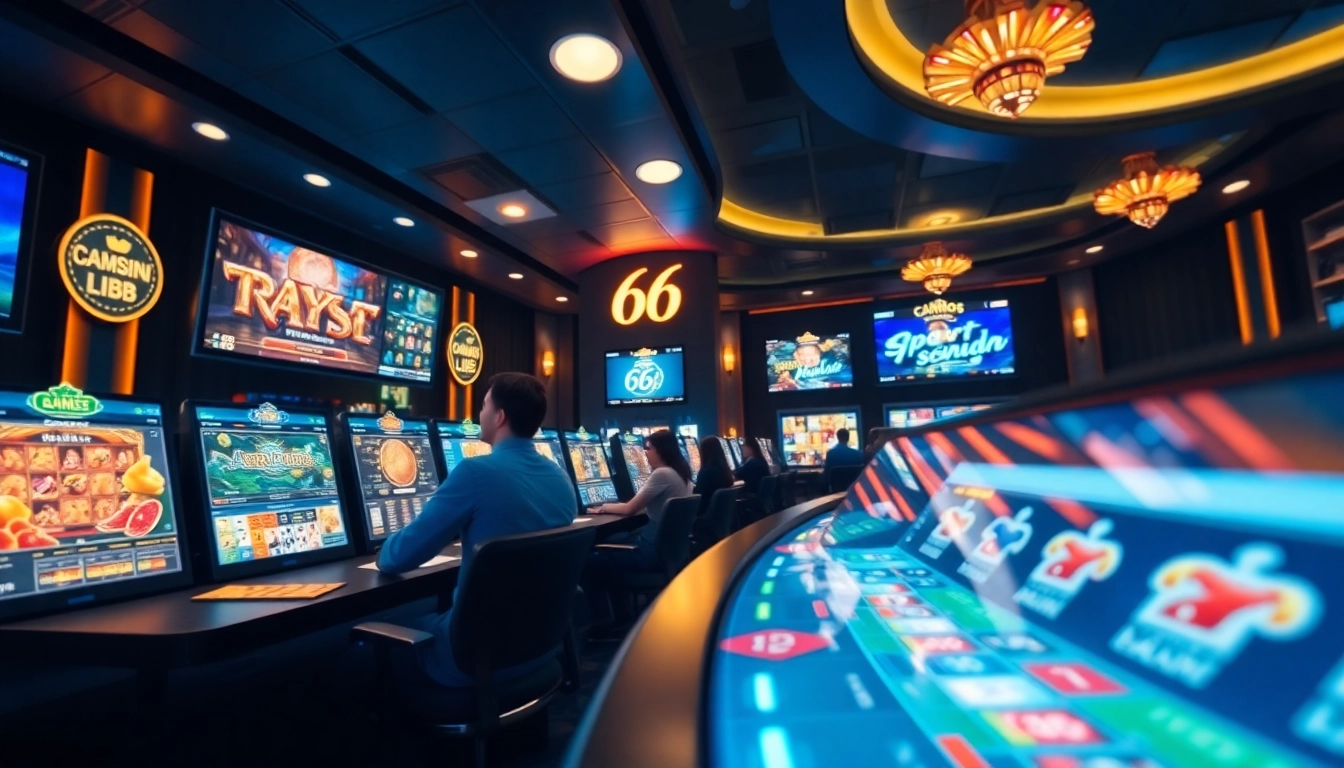 66 Club online gambling experience featuring vibrant casino graphics and dynamic gaming options.