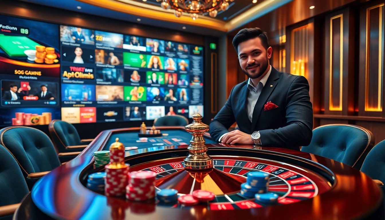 Experience thrilling gambling action at F8BET with vibrant poker chips and flashing roulette wheels.