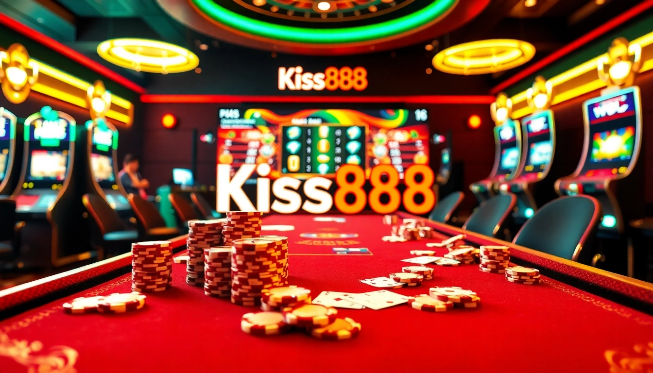 Experience the thrill of online gaming with kiss888 at a vibrant casino table.