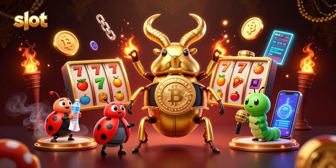 Slot menarik dengan simbol jackpot dan karakter unik melawan latar belakang yang menarik.